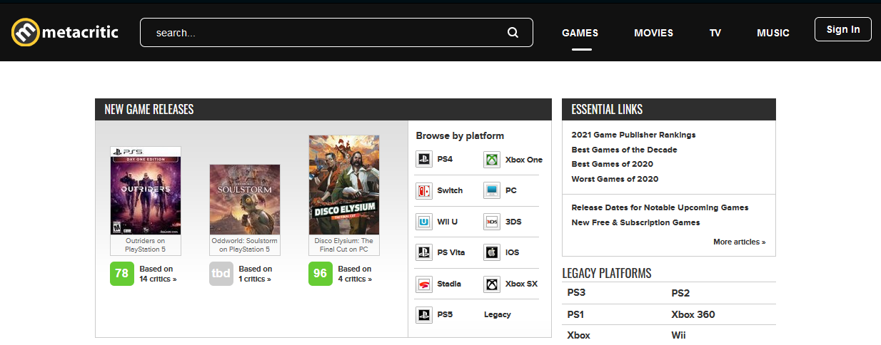 Metacritic 2021 Screenshot