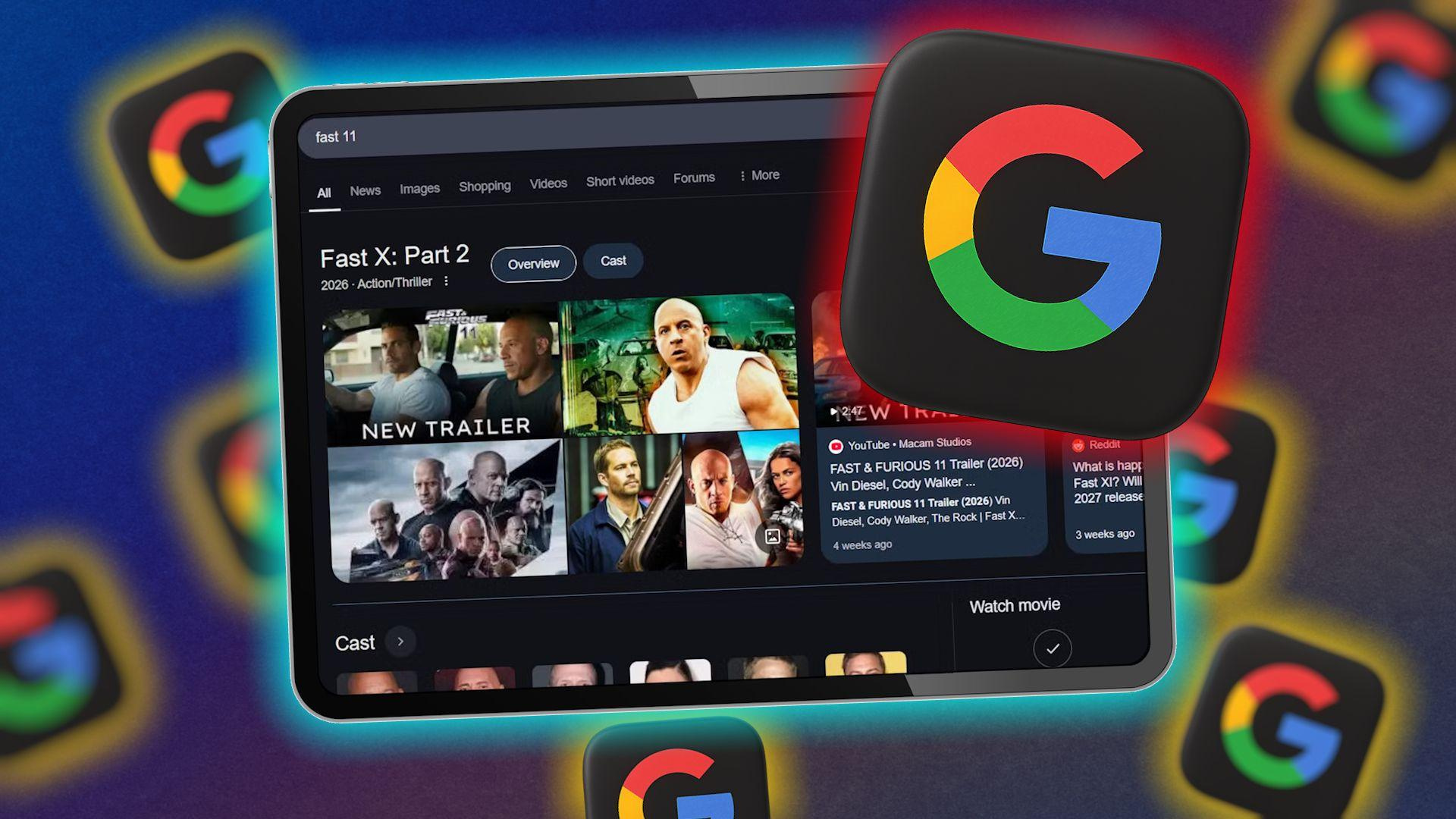 google search on tablet screen with google logo.